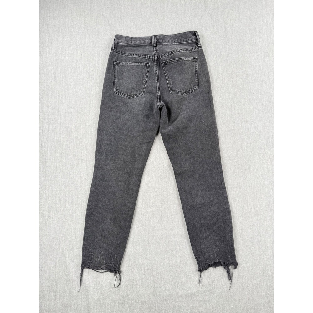 We The Free Free People Washed Black Distressed Button Fly Straight Jeans 24 - Picture 4 of 8
